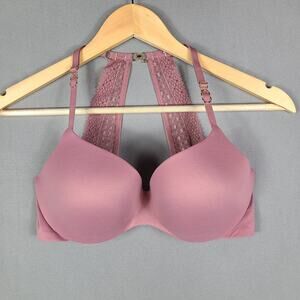 Incredible by Victorias Secret Lined Demi Bra Lace Back Muave Dusty Rose 32D